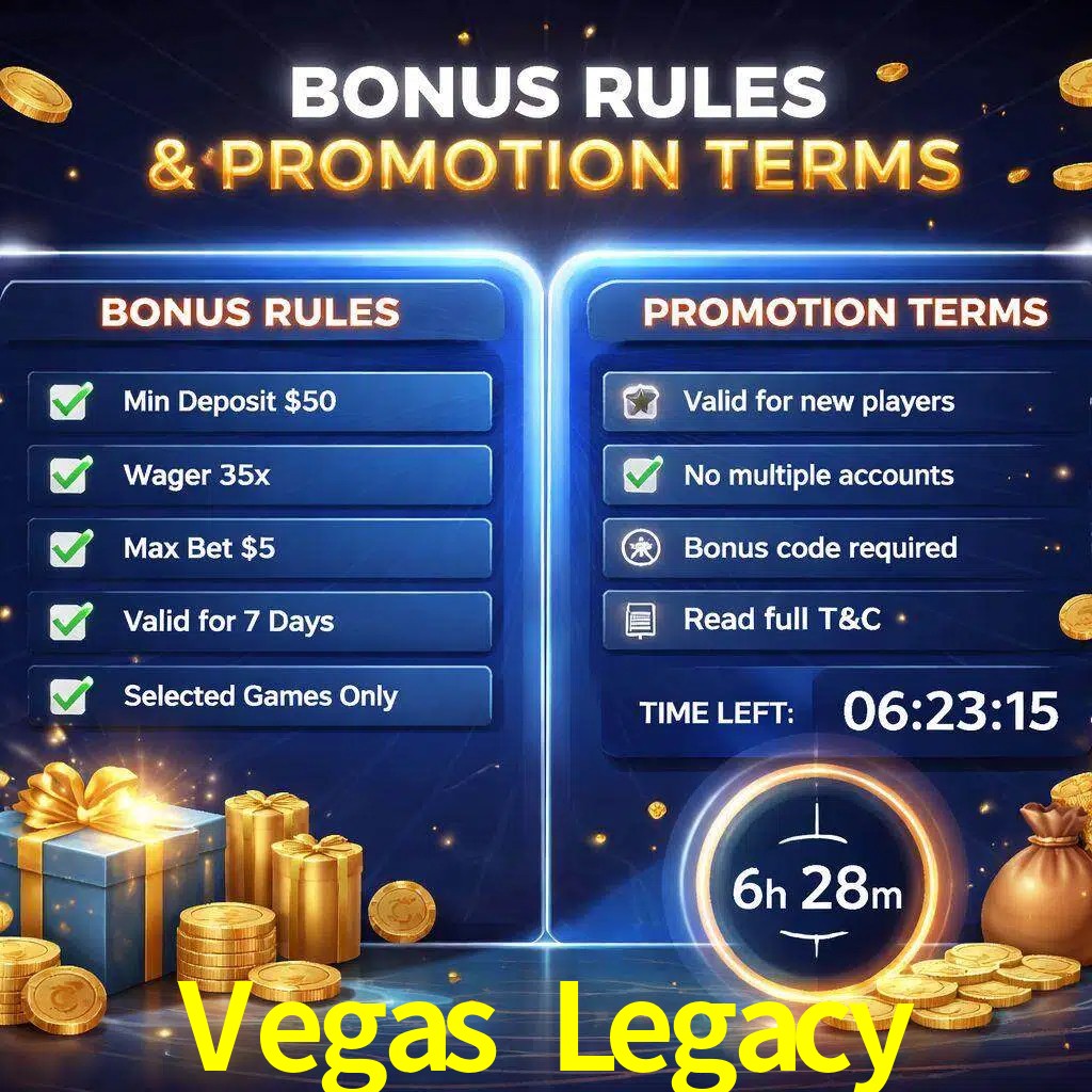 Reglas de promoción Vegas Legacy y condiciones de bonos explicadas visualmente