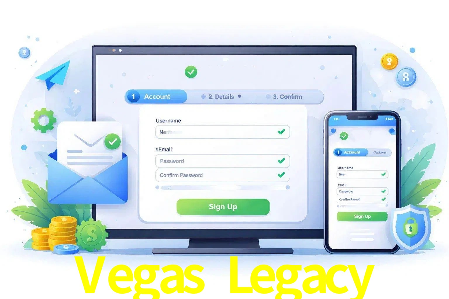 Registro de nuevo usuario y configuración de cuenta Vegas Legacy